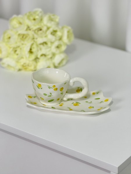 كوب هاند ميد مع صحن طويل