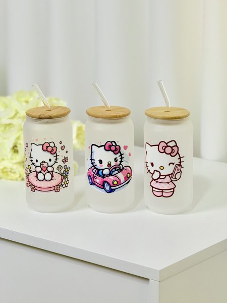 كاسات اسطوانة Frosted White هيلو كيتي