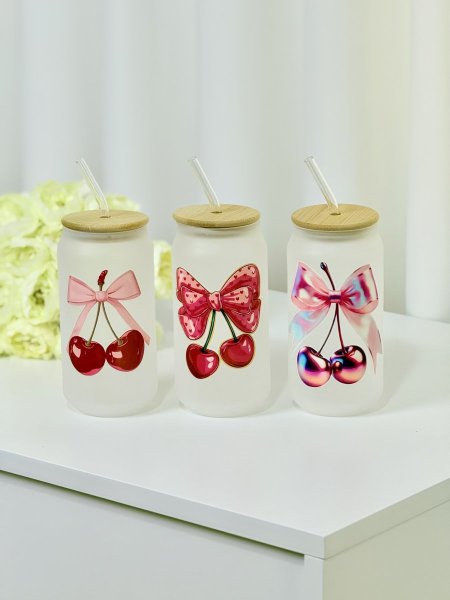 كاسات اسطوانة Frosted White كرزة